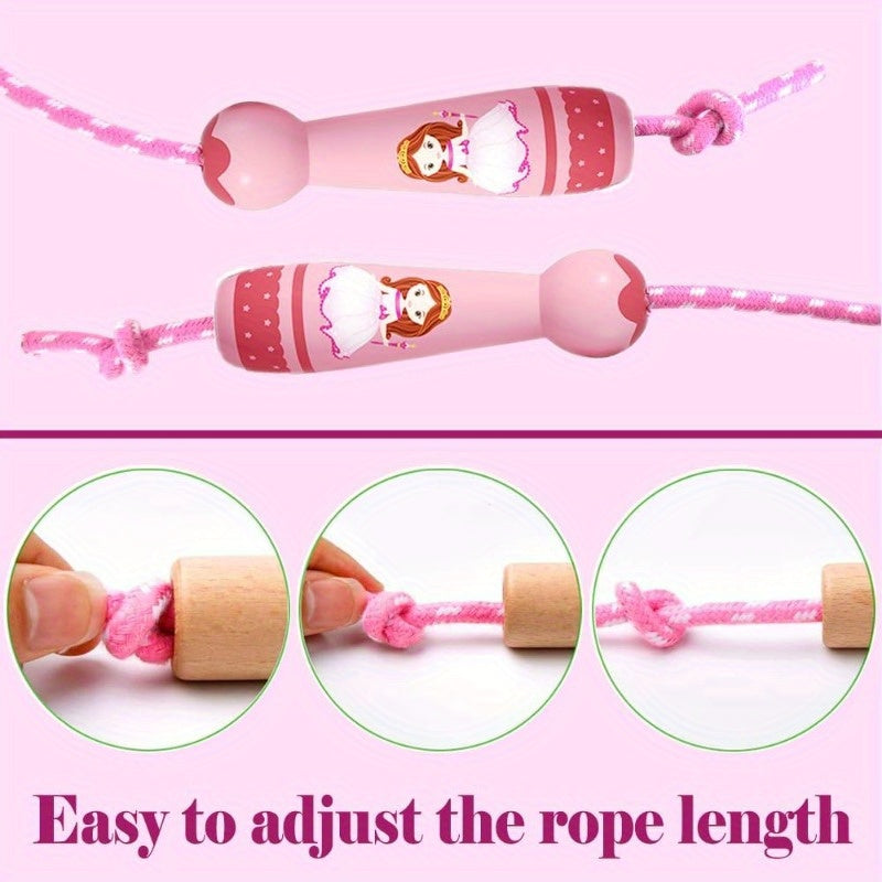 Homello Adjustable Jump Rope with Ergonomic Wooden Handles & Cotton Braided Rope - Fitness Skipping Rope for Ages 4-8, Green\u002FBlue, Durable Rubber Core, Outdoor Exercise Gift, Jump Rope for Exercise, Fitness Gear, Fun Design