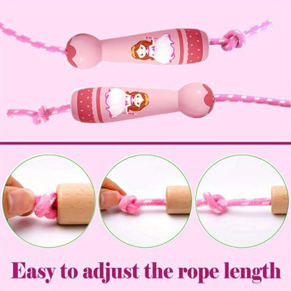 Homello Adjustable Jump Rope with Ergonomic Wooden Handles & Cotton Braided Rope - Fitness Skipping Rope for Ages 4-8, Green\u002FBlue, Durable Rubber Core, Outdoor Exercise Gift, Jump Rope for Exercise, Fitness Gear, Fun Design