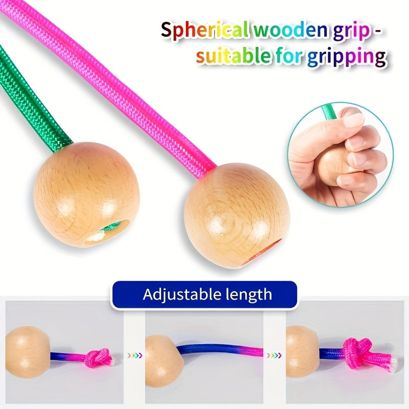 1pc Colourful Jump Rope Wooden Adjustable Ball Rope Handle Sports Fitness Sporting Goods