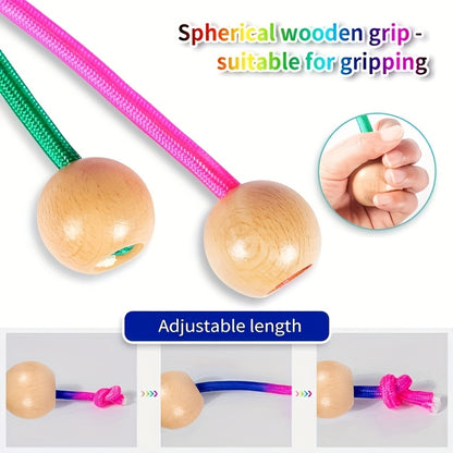 1pc Colourful Jump Rope Wooden Adjustable Ball Rope Handle Sports Fitness Sporting Goods